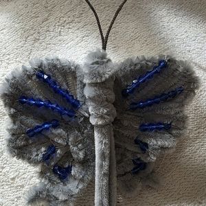 Gray and Blue Beaded Butterfly Decor